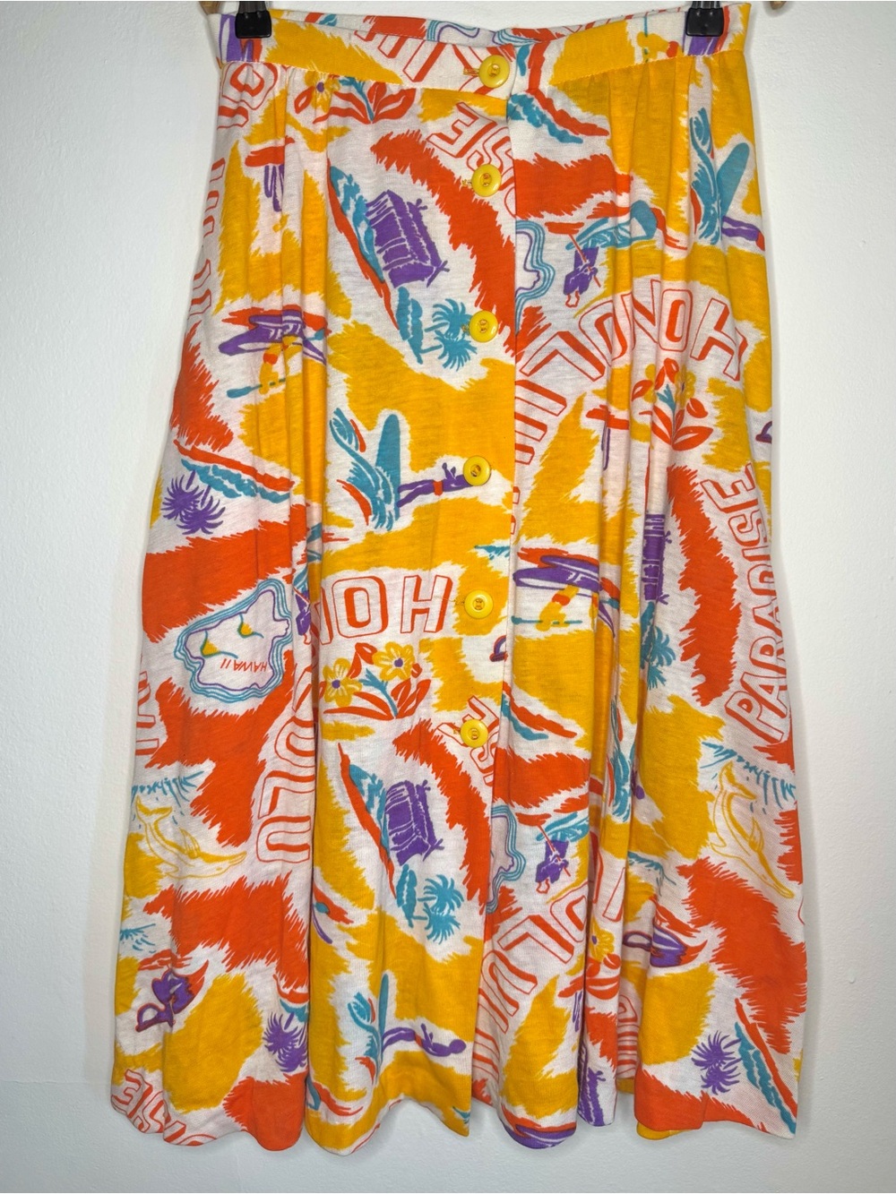Vintage Tropical Print Hawaiian Button-Front Skirt